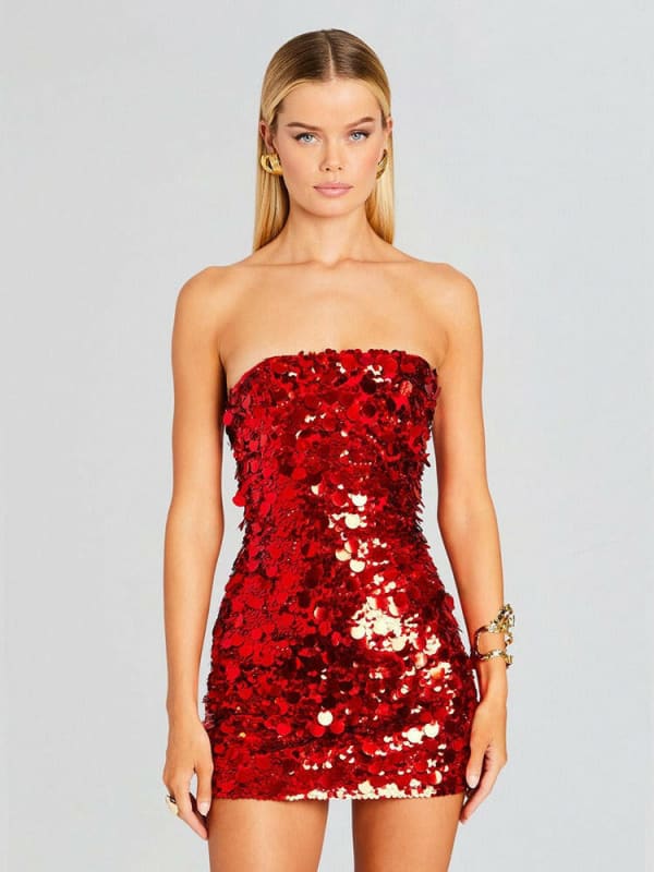 Sexy Strapless Sequined Mini Evening Dress for Women