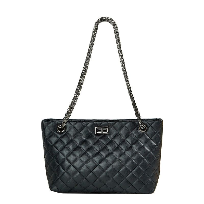 Womens Diamond Plaid Chain Bag with Shimmering Strap Black