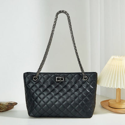 Womens Diamond Plaid Chain Bag with Shimmering Strap Black