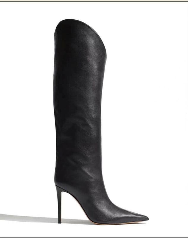 Womens Pointed Toe Satin Knee Boots Stiletto Luxury