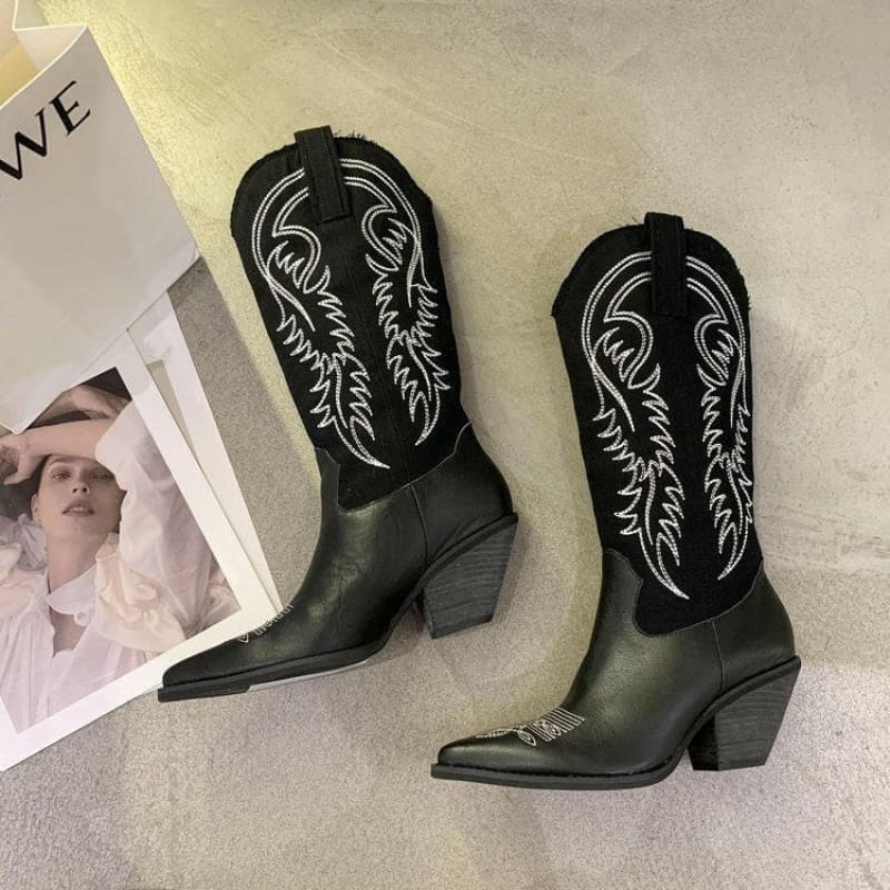 PU Leather Pointed Toe Western Cowboy Boots for Fashion