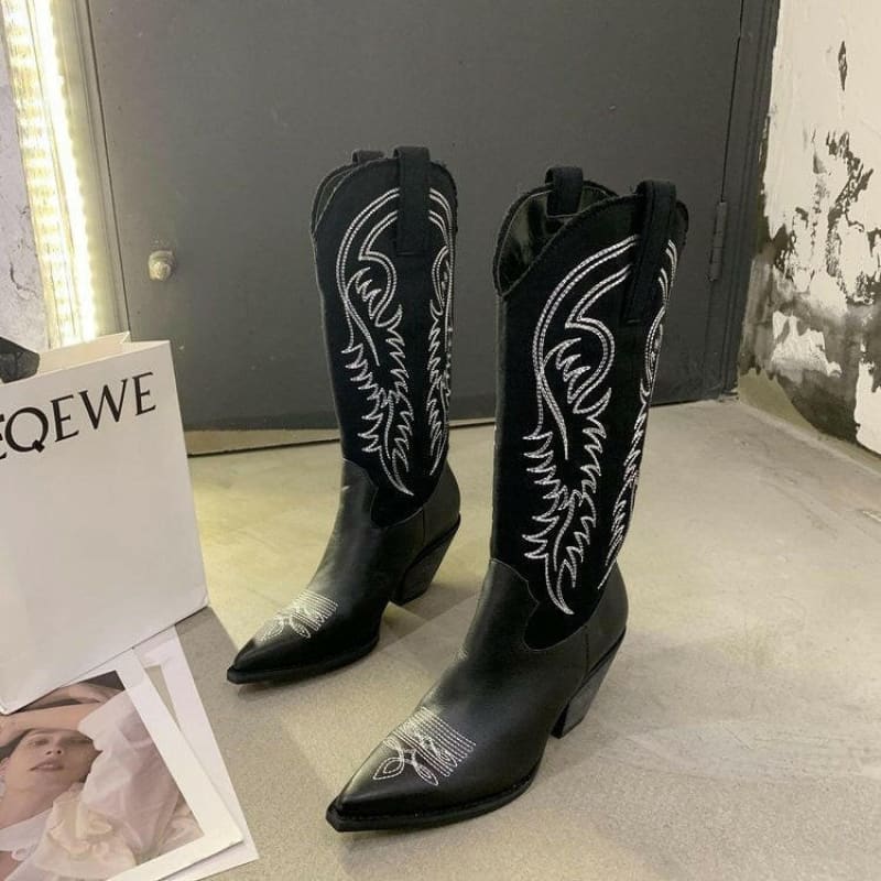 PU Leather Pointed Toe Western Cowboy Boots for Fashion