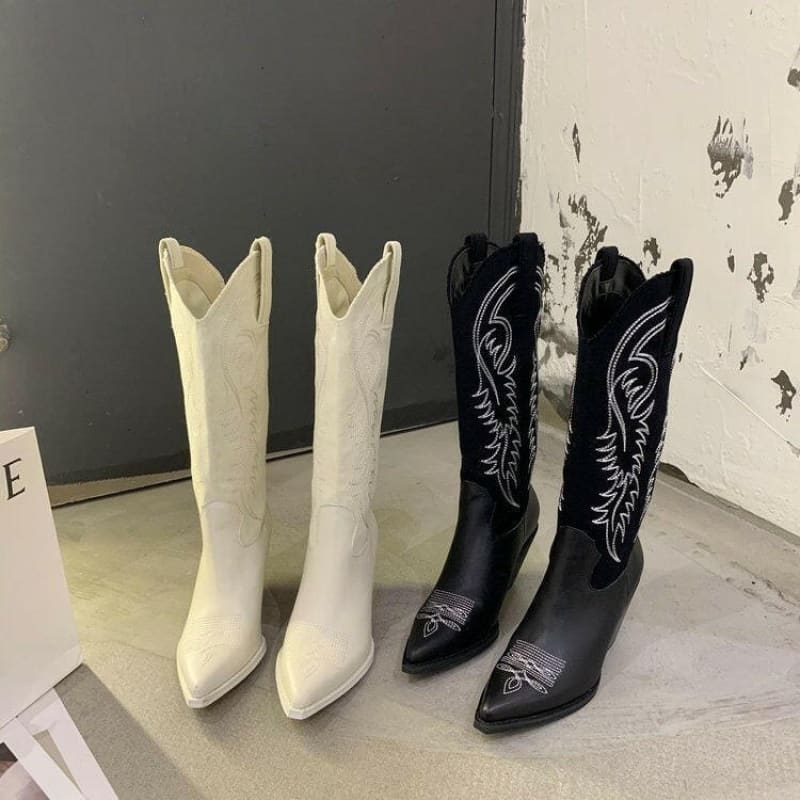 PU Leather Pointed Toe Western Cowboy Boots for Fashion