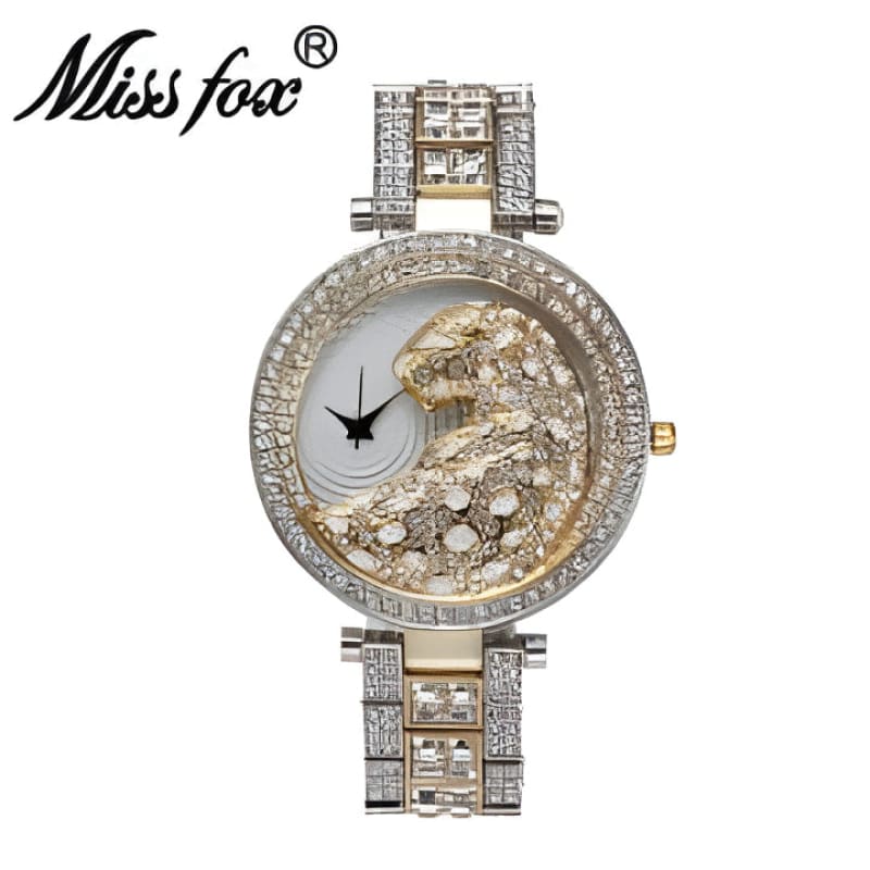 Womens Quartz Watch Bling Casual Gold Crystal Leopard