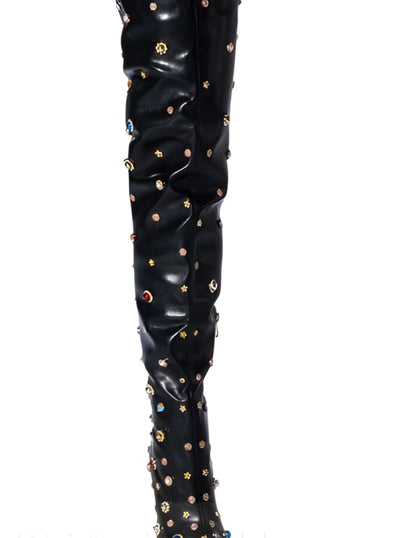 Womens Rhinestone Encrusted Thigh High Boots Luxe black