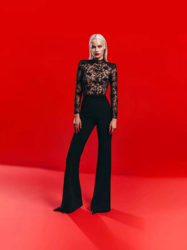 Womens Long-Sleeved Trouser Jumpsuit Fashion Lace