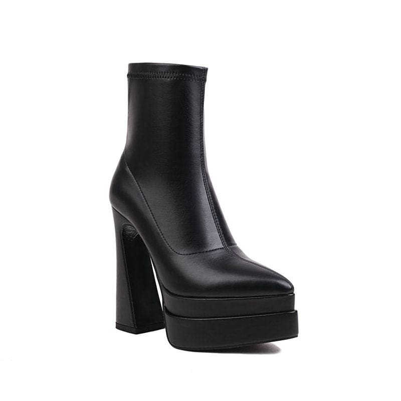 Womens Short Boots Pointed Toe Thick Heel Zipper