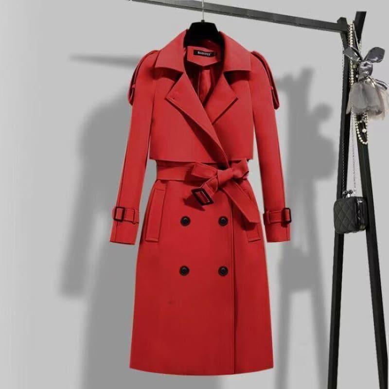 Women’s Slim Fit Windbreaker Mid Length Trench Coat red / M