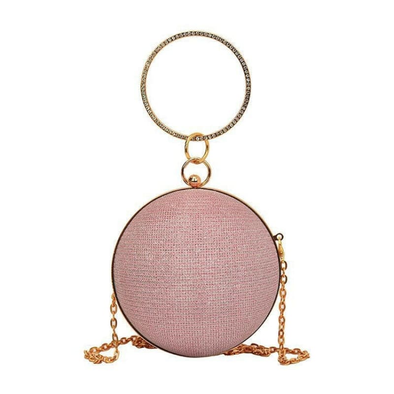 Womens Spherical Evening Bag with Diamond Details Pink