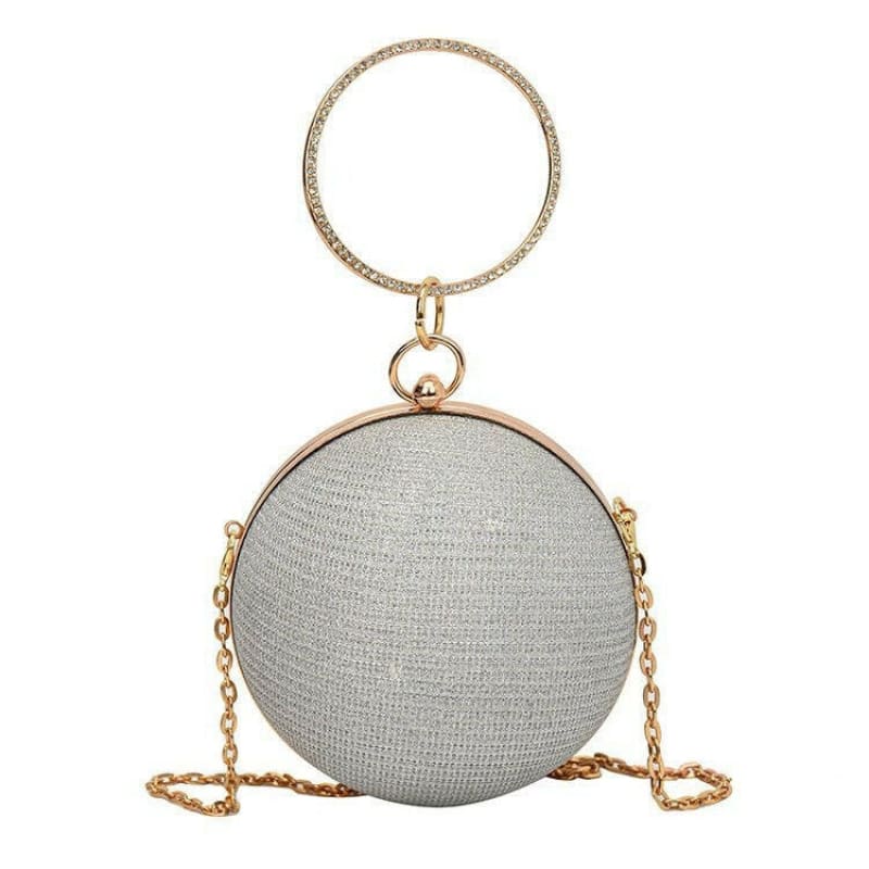 Womens Spherical Evening Bag with Diamond Details Silver