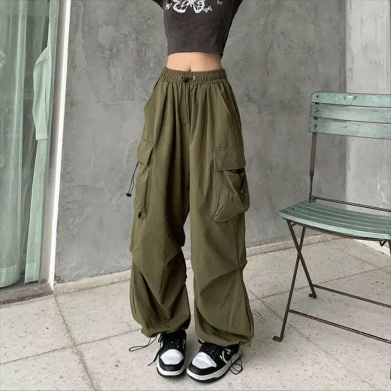 Womens Streetwear Cargo Baggy Parachute Trousers