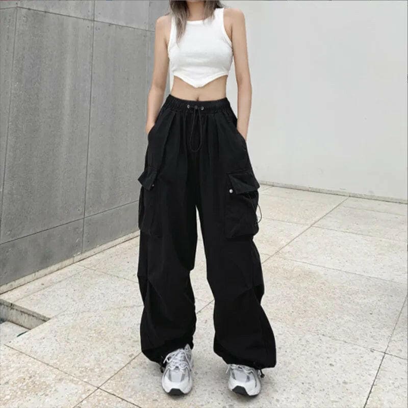 Womens Streetwear Cargo Baggy Parachute Trousers