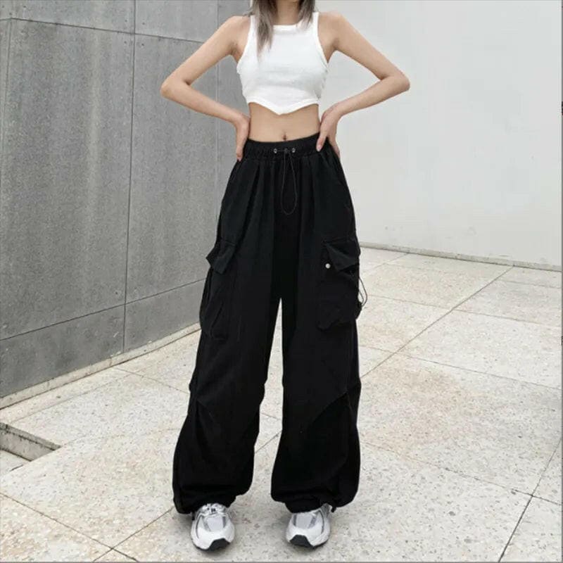 Womens Streetwear Cargo Baggy Parachute Trousers