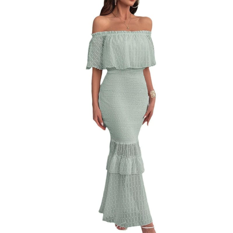 Womens Summer Elegant High Waisted Off Shoulder Dress