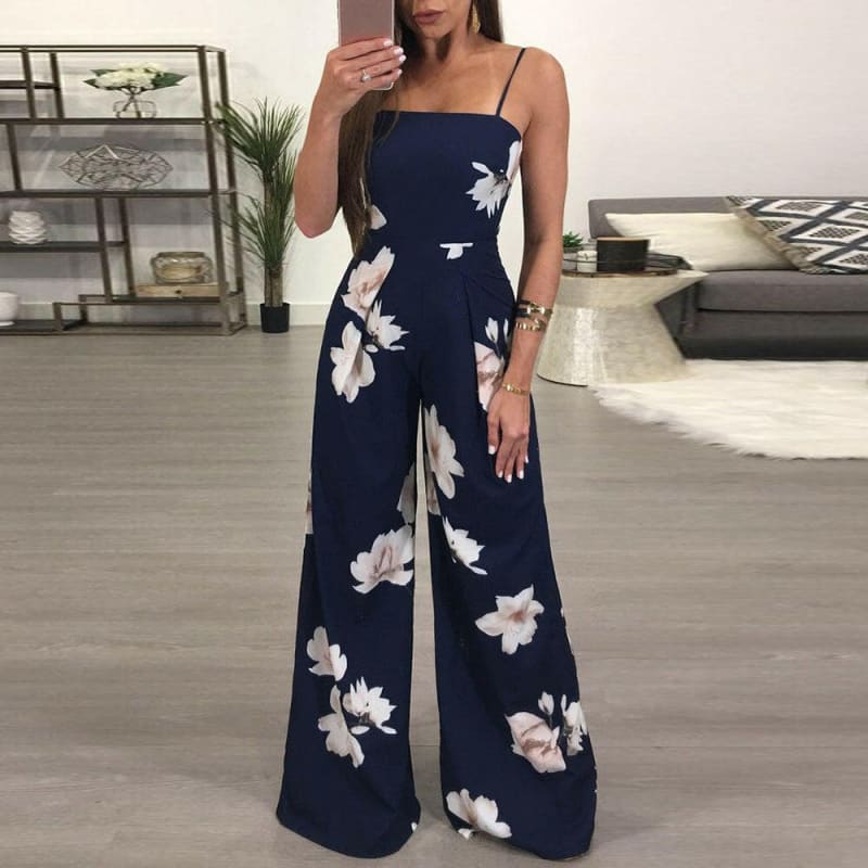 Womens Fashion Floral Playsuit Jumpsuit Trousers