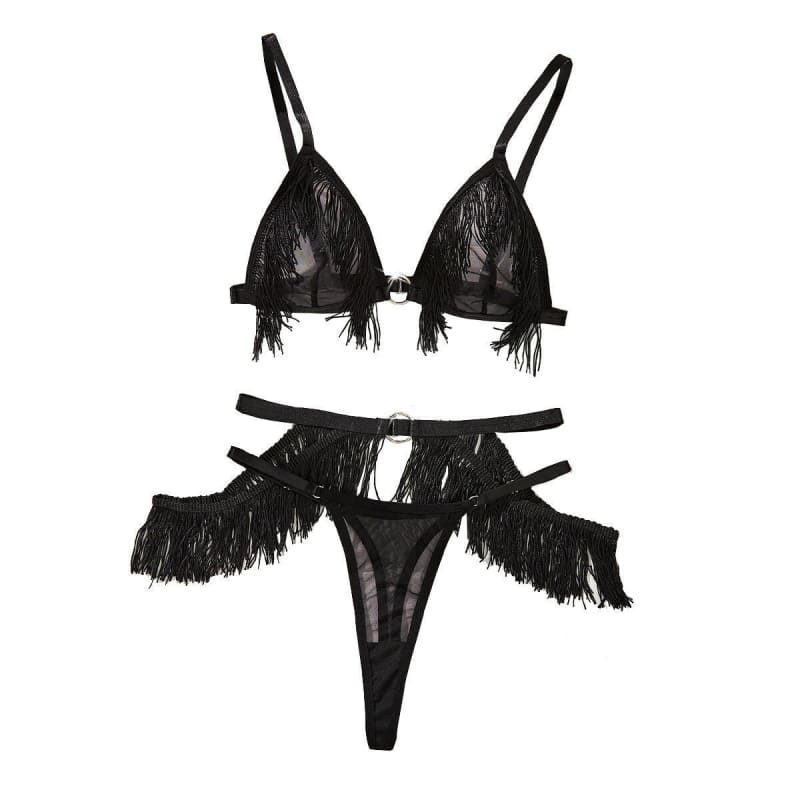 Womens Three-Piece Tassel Detail Underwear Set