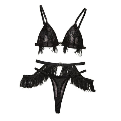 Womens Three-Piece Tassel Detail Underwear Set