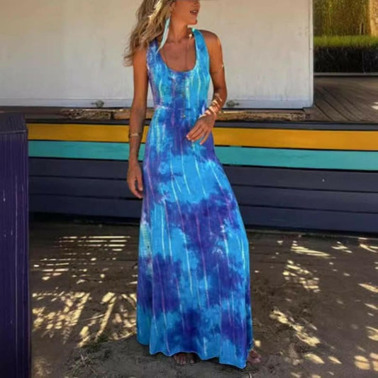 Womens Vacation Backless Long Casual Dress for Style Blue