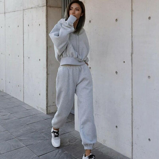 Womens Warm Hooded Shirt and Pants Set Sportswear Light