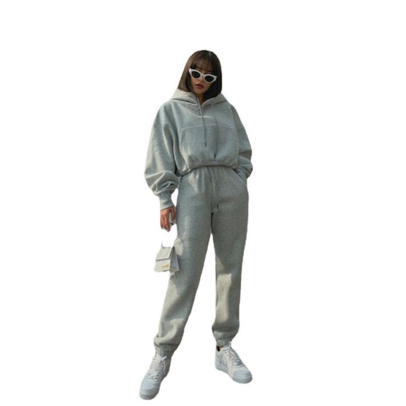 Womens Warm Hooded Shirt and Pants Set Sportswear