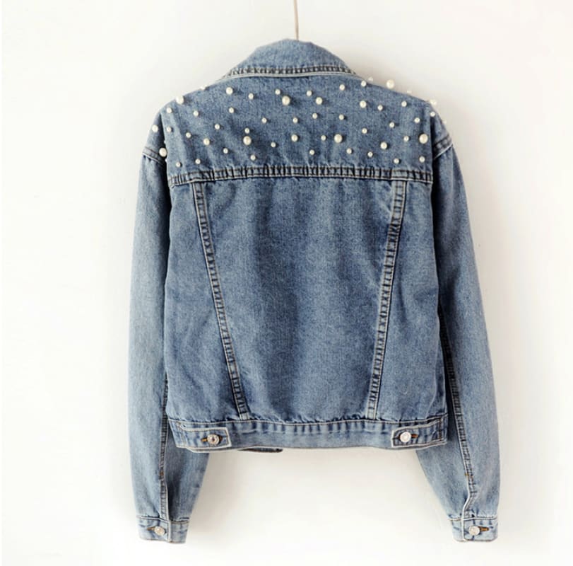 Womens Western Denim Jacket with Pearls and Buttons