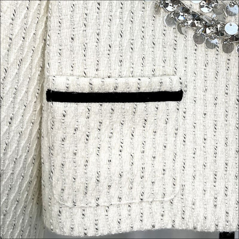 Women’s White Exquisite Rhinestone Chanel Style Coat