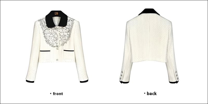 Women’s White Exquisite Rhinestone Chanel Style Coat