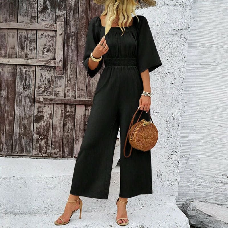 Womens Wide Leg Jumpsuit for Summer Casual Style Black / S