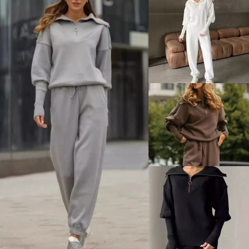 Women’s Zipper Sweatshirt and Pants Two-piece Set