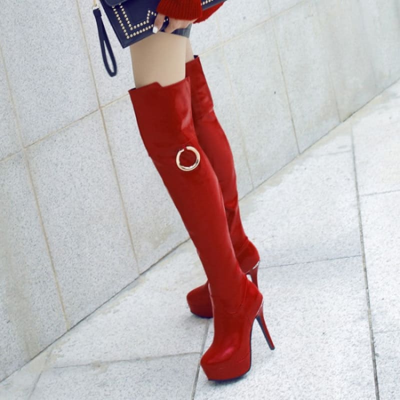 Winter Waterproof Platform Stiletto High Heels With Metal Decorative Ring Over The Knee Boots - Pleasures and Sins