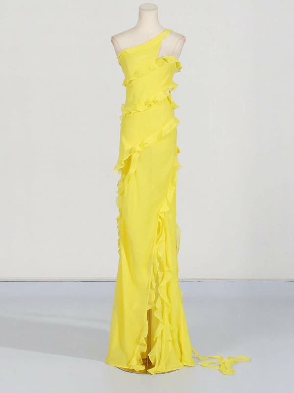 Yellow Elegant Style One Shoulder Long Dress Asymmetric